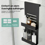 glasvilla Duschablage zum Hängen, Duschregal Ohne Bohren für Glasduschtüren, Hängeregal mit 2 Etagen und 3 Haken, Badezimmer Organizer  Oryne-01