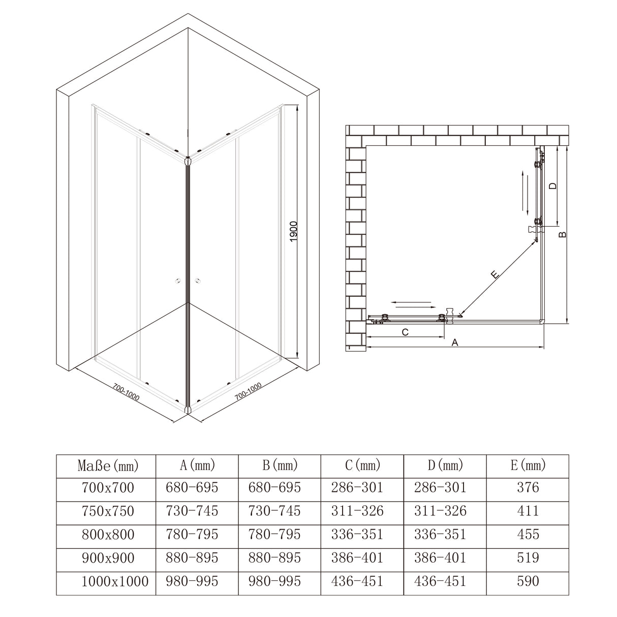 cabina de ducha glasvilla con puerta corredera doble puerta de ducha entrada de esquina vidrio templado efecto loto 6mm vidrio de seguridad ESG Ravenna16MS