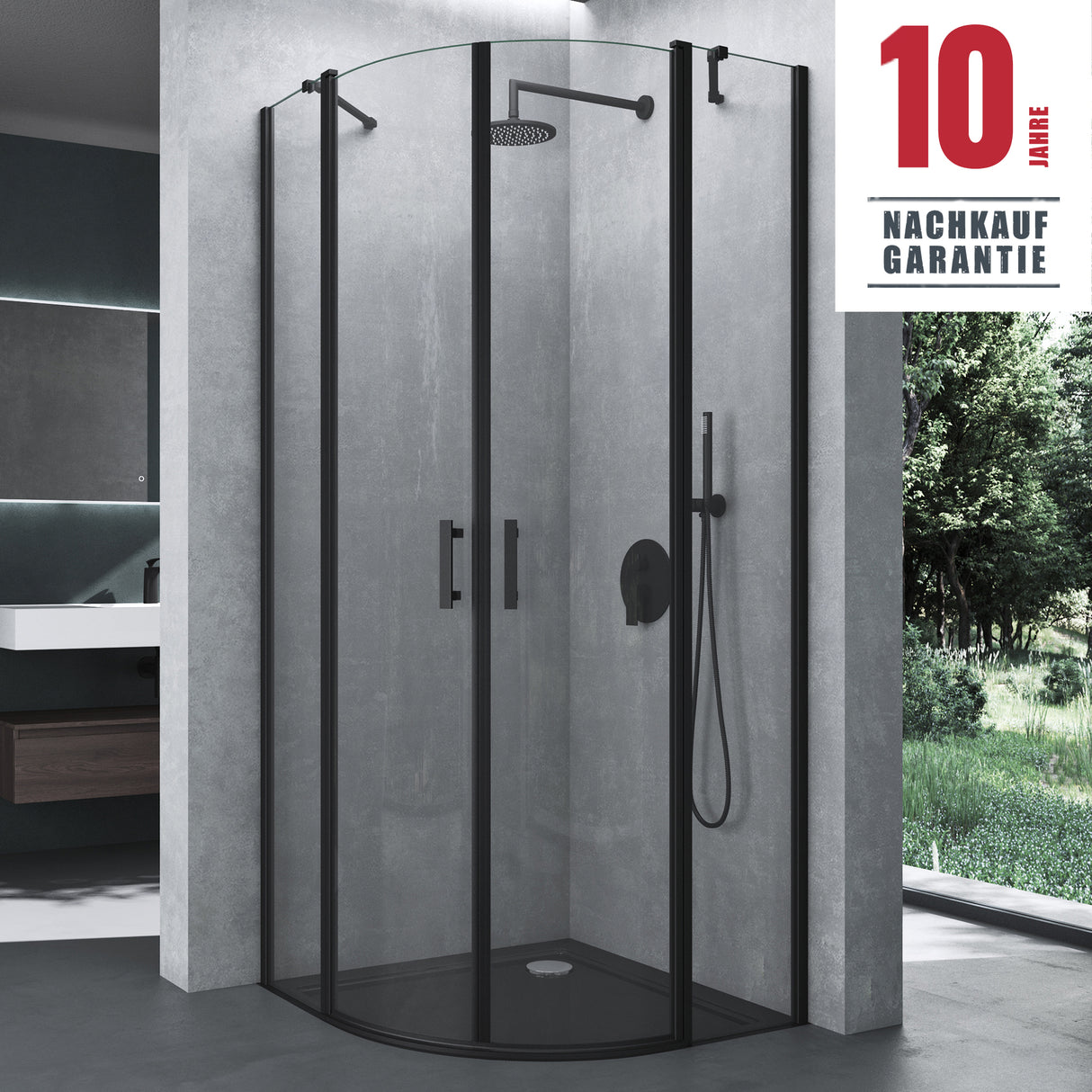 Box doccia Glasvilla a quarto di cerchio con 2 porte pivotanti, vetro di sicurezza ESG, rivestimento nano, Ravenna52K Nero