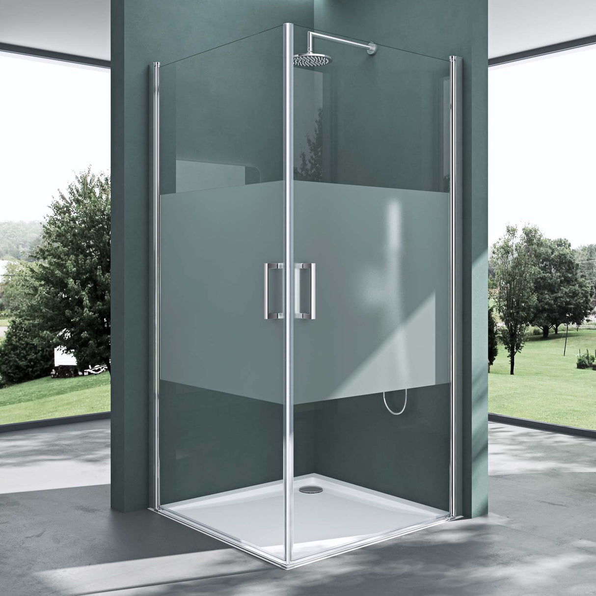 glasvilla Duschkabine Eckeinstieg Hebe-Senk Mechanismus Duschabtrennung Milchglas ESG-Sicherheitsglas Lotus-Effekt Faltbar Ravenna24MS
