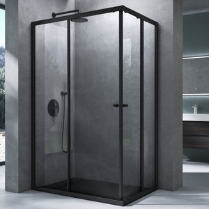glasvilla Duschkabine mit Doppel-Schiebetür Duschtür Eckeinstieg Echtglas Lotuseffekt 6mm ESG-Sicherheitsglas Ravenna16K Schwarz