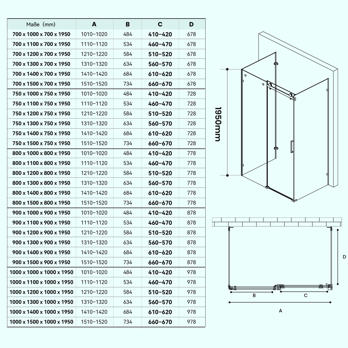 glasvilla Box Doccia a U in Vetro Cabina Bagno in Vetro Trasparente 8mm ad Apertura Scorrevole Altezza: 195cm Box Cabina Doccia Angolare con Nano Rivestimenti Rav17-2UK