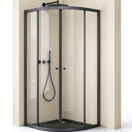 glasvilla Cabine de Douche en Quart de Cercle avec 2 Portes Coulissantes en Verre de Sécurité ESG Nano-Revêtement Ravenna32K