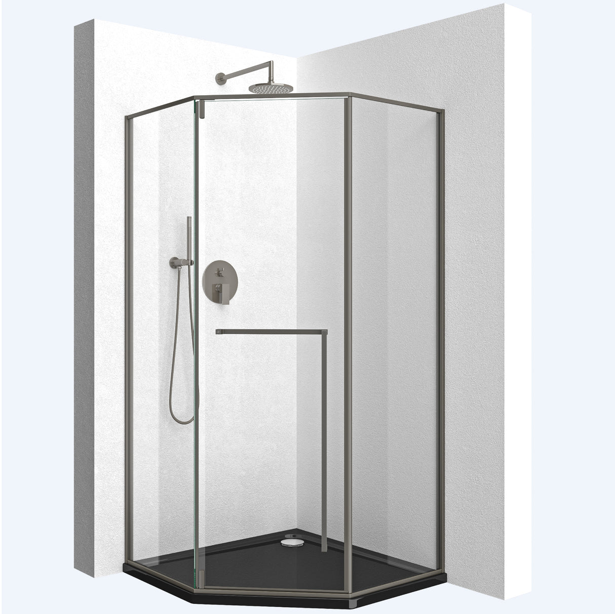 Mai & Mai Box Doccia Pentagonale con Porta Girevole , Cabina Bagno in Vetro Trasparente 8mm, Profilo Grigio in 304, Box Cabina Doccia Angolare Ravenna68K-Plus