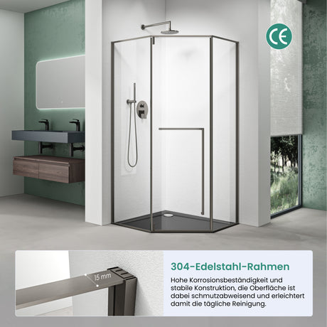 Mai & Mai Box Doccia Pentagonale con Porta Girevole , Cabina Bagno in Vetro Trasparente 8mm, Profilo Grigio in 304, Box Cabina Doccia Angolare Ravenna68K-Plus