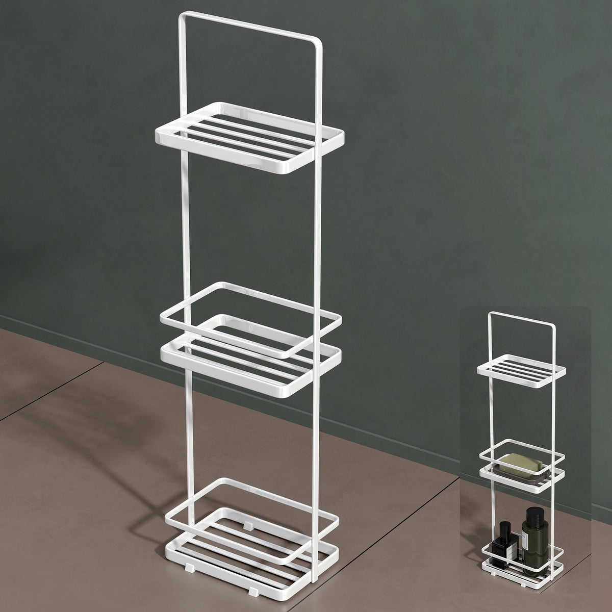 Étagère de salle de bain Glasvilla, étagère sur pied, rangement de salle de bain en métal à 3 niveaux, étagère étroite, 18 x 12,5 x 67,3 cm, Reglo-02