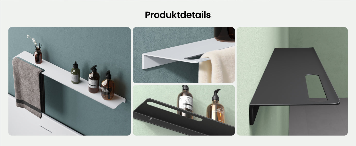 Estante de Ducha Glasvilla Reglo-06 Aluminio Premium 2-en-1 con Toallero (Atornillable o Adhesivo)