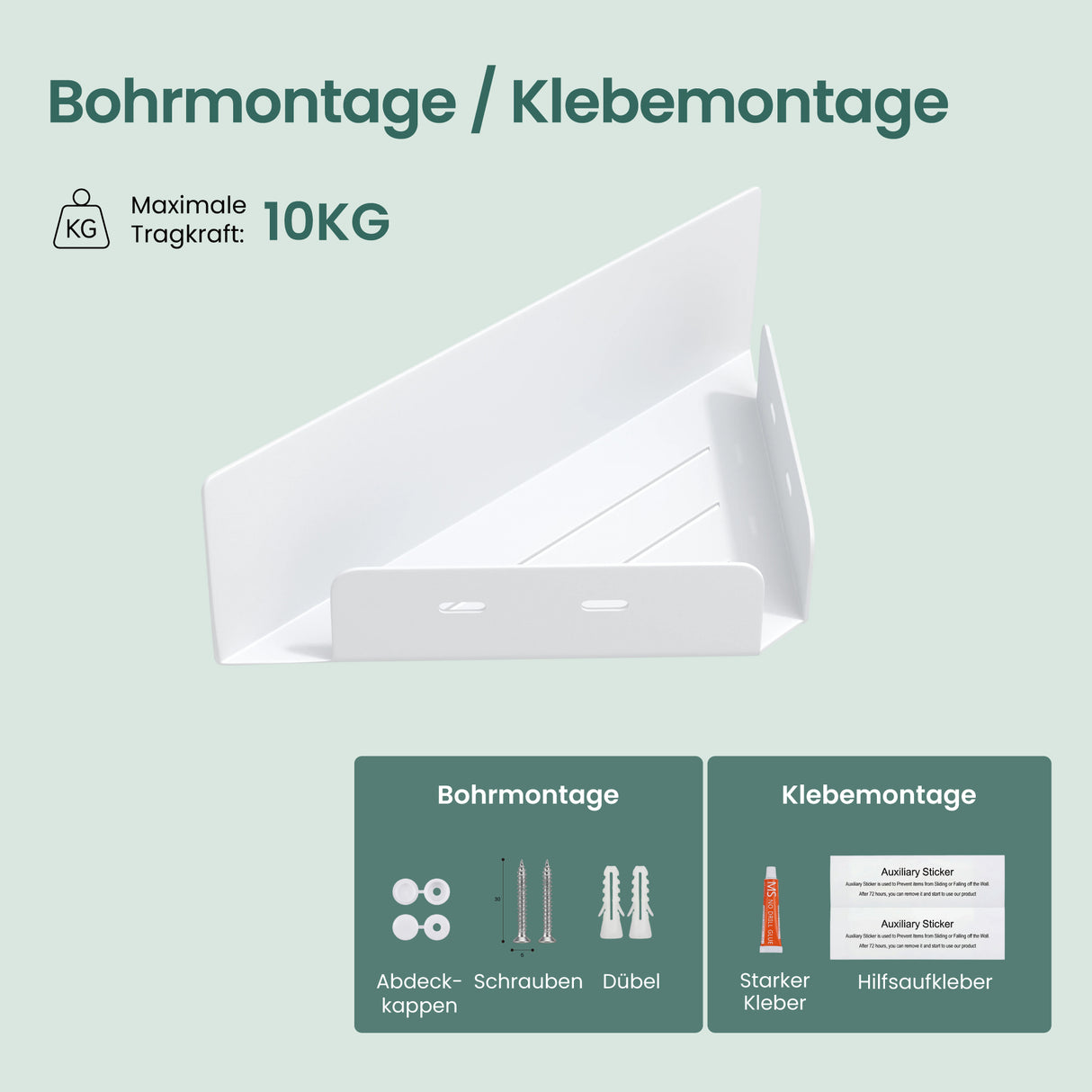 glasvilla Duschablage zum Bohren oder Kleben, Duschregal Badablage Ecke, Badezimmerablage zur Wandmontage für Bad und Küche, Reglo-07