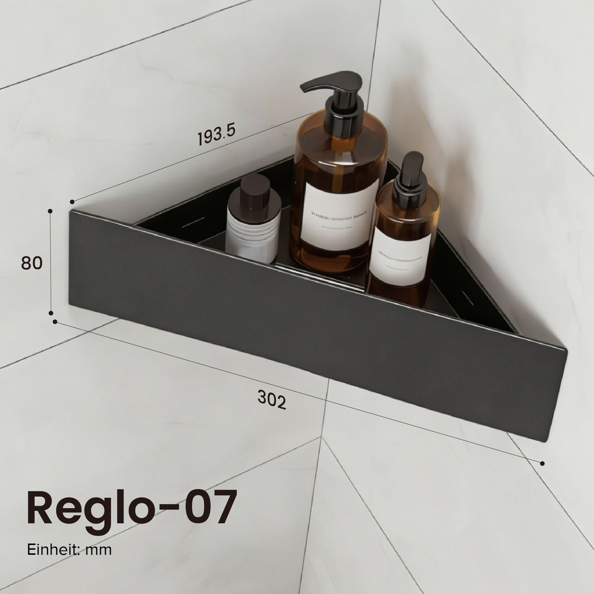 glasvilla Duschablage zum Bohren oder Kleben, Duschregal Badablage Ecke, Badezimmerablage zur Wandmontage für Bad und Küche, Reglo-07