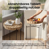 glasvilla Beistelltisch rund , Couchtisch klein mit abnehmbarem Tablett aus Papierkordel, Sofatisch für Wohnzimmer, Schlafzimmer und Balkon,  Reglo-08