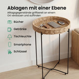 glasvilla Beistelltisch rund , Couchtisch klein mit abnehmbarem Tablett aus Papierkordel, Sofatisch für Wohnzimmer, Schlafzimmer und Balkon,  Reglo-08