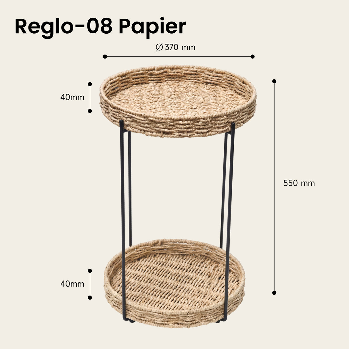 glasvilla Beistelltisch rund , Couchtisch klein mit abnehmbarem Tablett aus Papierkordel, Sofatisch für Wohnzimmer, Schlafzimmer und Balkon,  Reglo-08
