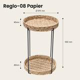 glasvilla Beistelltisch rund , Couchtisch klein mit abnehmbarem Tablett aus Papierkordel, Sofatisch für Wohnzimmer, Schlafzimmer und Balkon,  Reglo-08