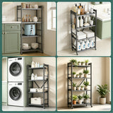 Glasvilla Scaffale da Cucina a 4 Ripiani con Ruote, Carrello da Cucina in Metallo Pieghevole, 4 Ganci Laterali, Portaoggetti per Condimenti, Pentole e Elettrodomestici, Grigio, 60x41x125cm, Reglo-13