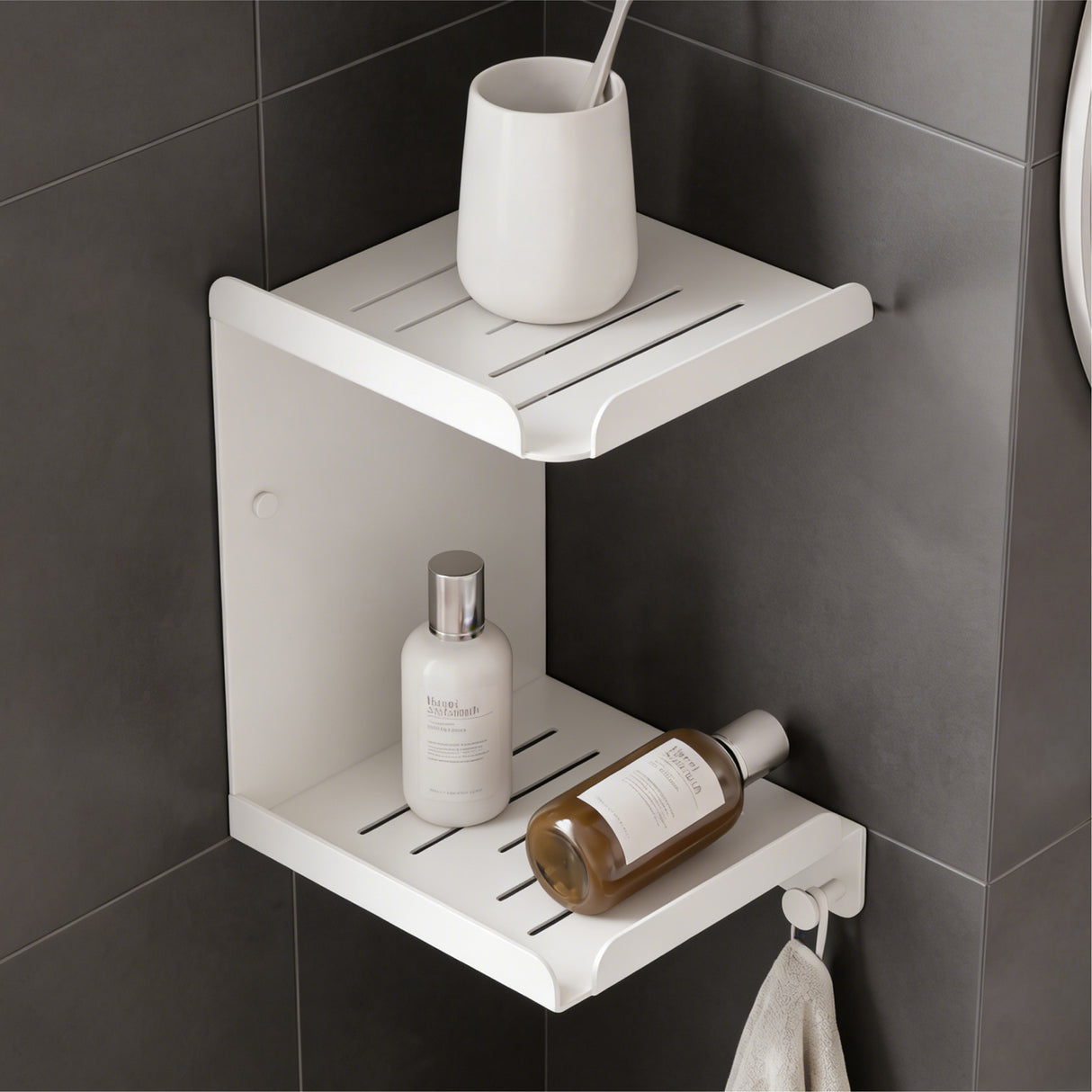 glasvilla Mensola Doccia Angolare in Acciaio al Carbonio, Antiruggine, Mensola Bagno da Appendere Adesiva o con Foratura per Shampoo Sapone Bagnoschiuma, Reglo-14