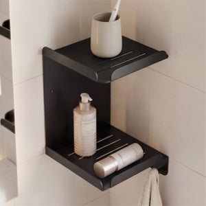 glasvilla Mensola Doccia Angolare in Acciaio al Carbonio, Antiruggine, Mensola Bagno da Appendere Adesiva o con Foratura per Shampoo Sapone Bagnoschiuma, Reglo-14
