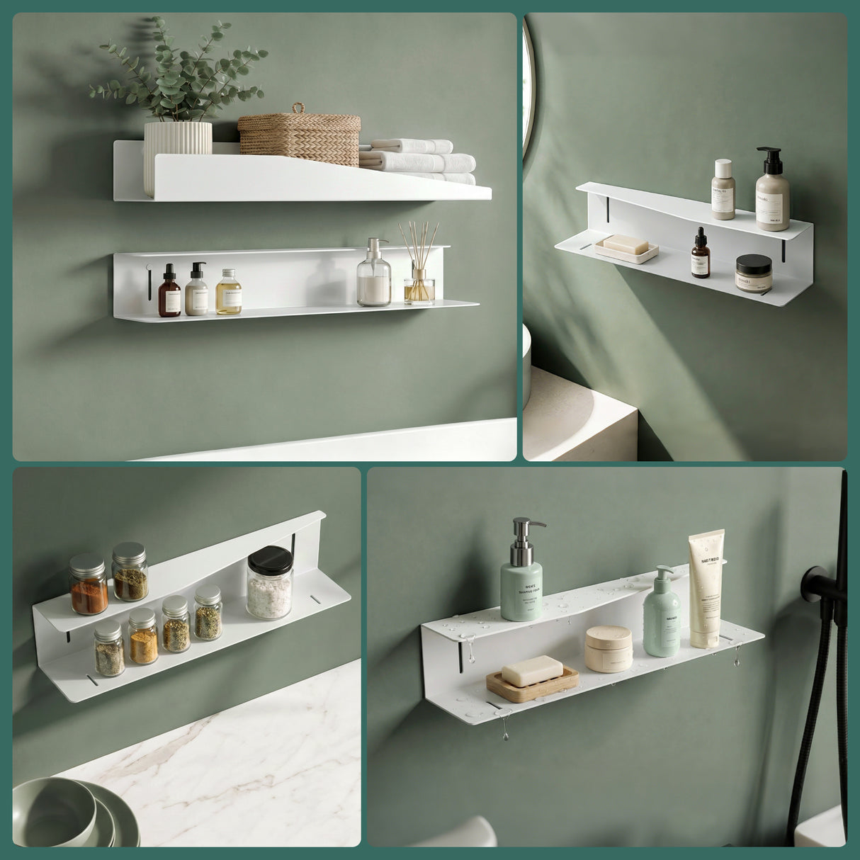 glasvilla Mensola da Parete Multifunzionale, Mensola Doccia in Acciaio al Carbonio Antiruggine, Installazione con Foratura o Adesivo, Adatta per Bagno e Cucina, Reglo-15