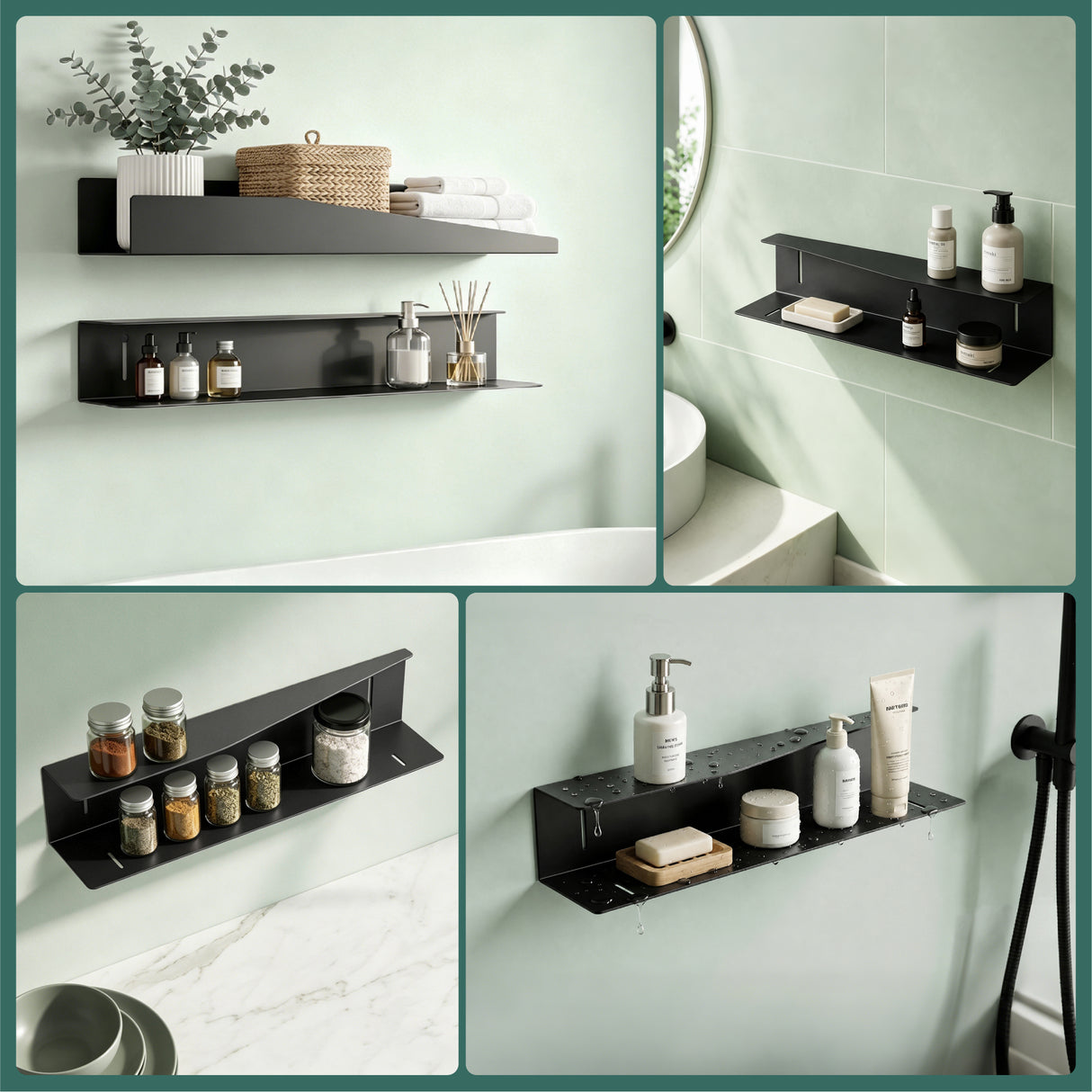 glasvilla Mensola da Parete Multifunzionale, Mensola Doccia in Acciaio al Carbonio Antiruggine, Installazione con Foratura o Adesivo, Adatta per Bagno e Cucina, Reglo-15