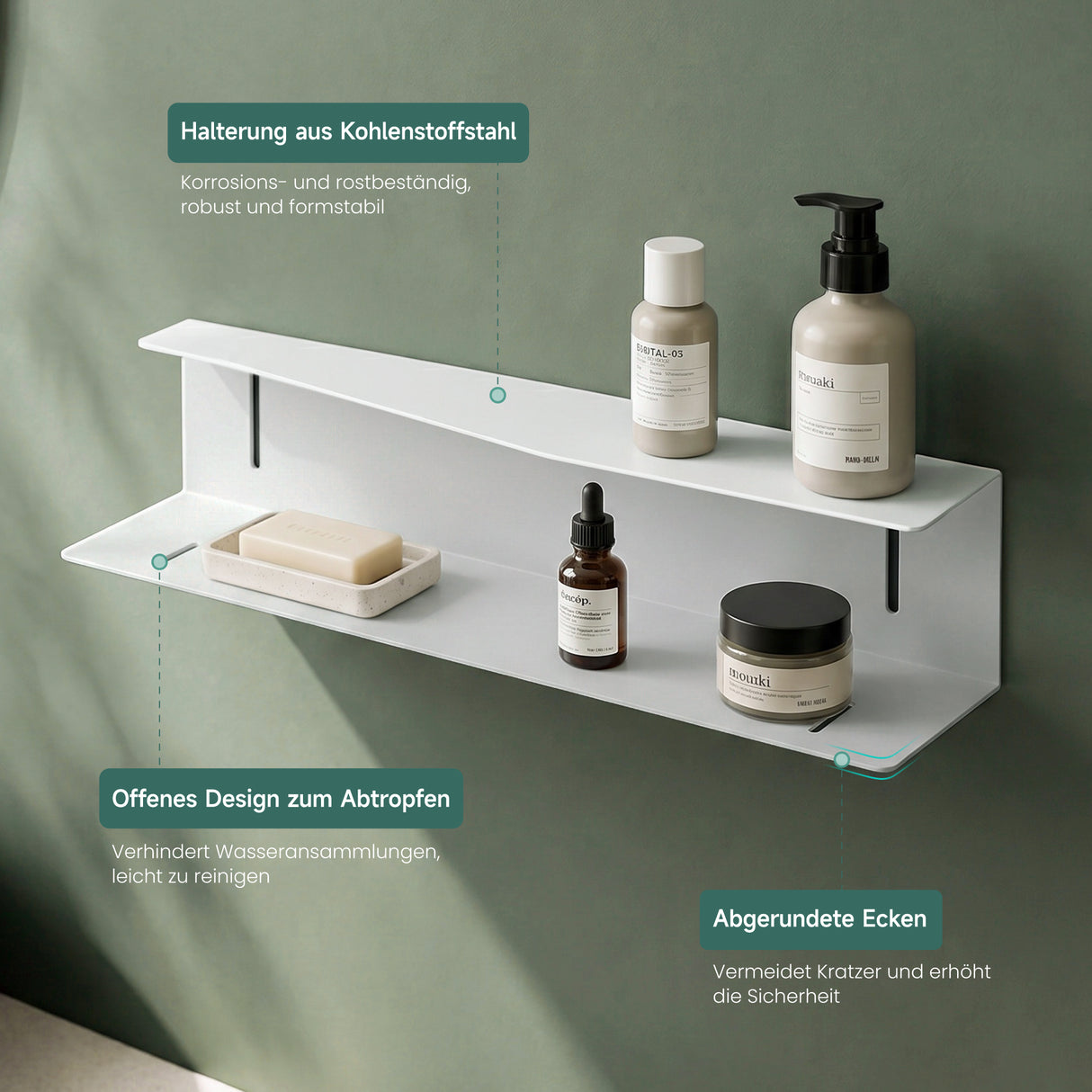 glasvilla Mensola da Parete Multifunzionale, Mensola Doccia in Acciaio al Carbonio Antiruggine, Installazione con Foratura o Adesivo, Adatta per Bagno e Cucina, Reglo-15