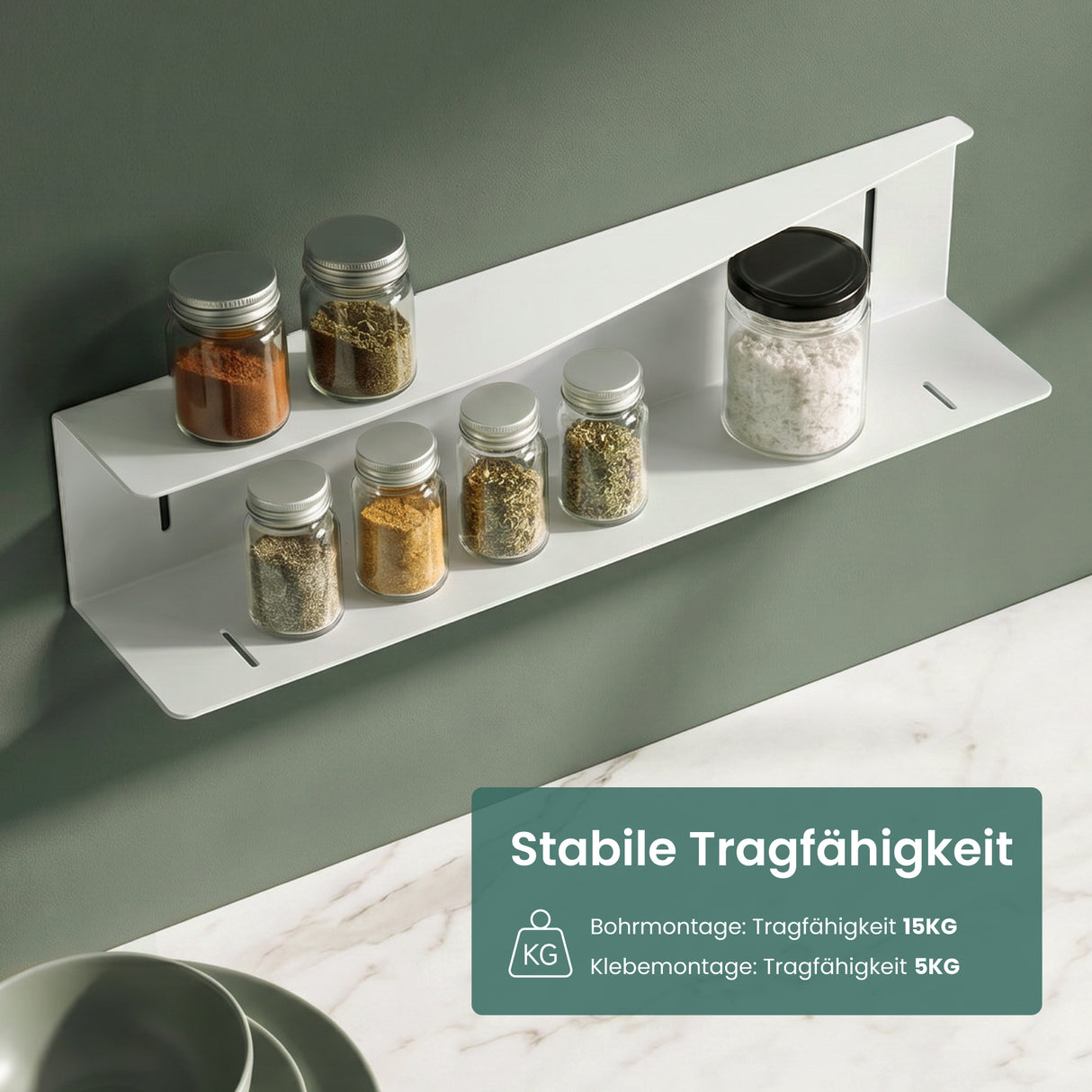 glasvilla Mensola da Parete Multifunzionale, Mensola Doccia in Acciaio al Carbonio Antiruggine, Installazione con Foratura o Adesivo, Adatta per Bagno e Cucina, Reglo-15