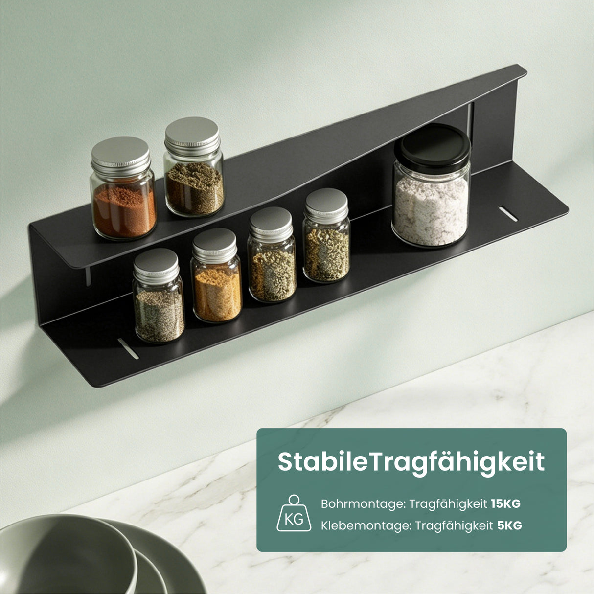 glasvilla Mensola da Parete Multifunzionale, Mensola Doccia in Acciaio al Carbonio Antiruggine, Installazione con Foratura o Adesivo, Adatta per Bagno e Cucina, Reglo-15