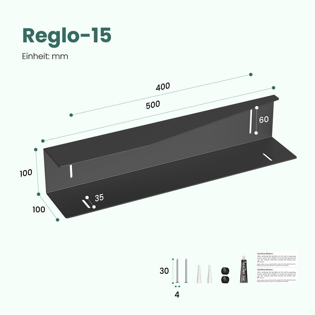 glasvilla Mensola da Parete Multifunzionale, Mensola Doccia in Acciaio al Carbonio Antiruggine, Installazione con Foratura o Adesivo, Adatta per Bagno e Cucina, Reglo-15