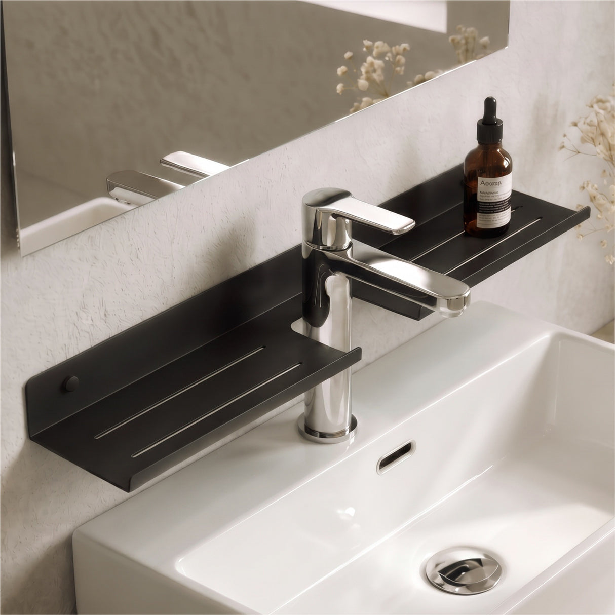 Glasvilla Duschregal zum Bohren oder Kleben, Waschbeckenregal über Wasserhahn, Wandregal für Küche und Bad, Badezimmer Organizer  Reglo-17