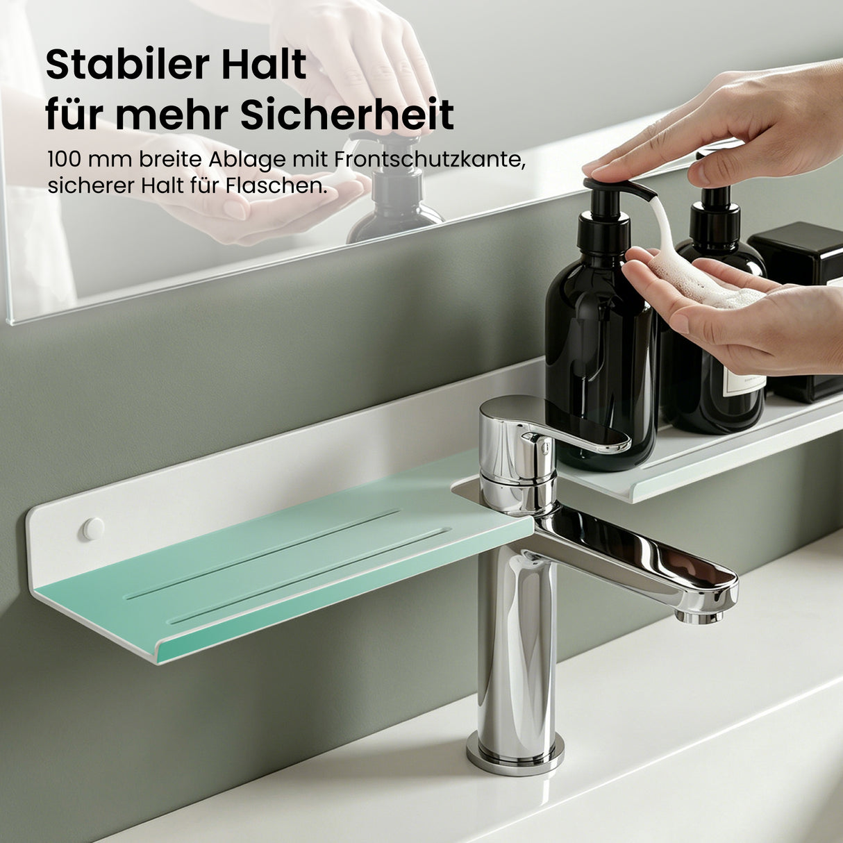 Glasvilla Duschregal zum Bohren oder Kleben, Waschbeckenregal über Wasserhahn, Wandregal für Küche und Bad, Badezimmer Organizer  Reglo-17