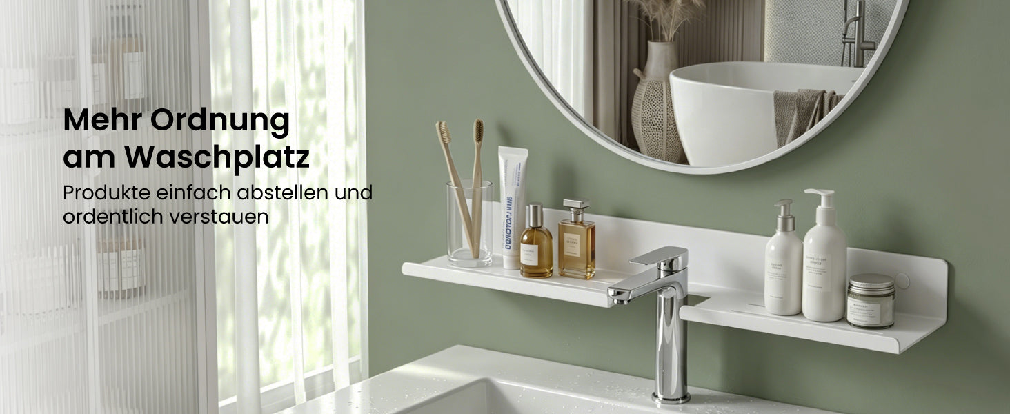 Glasvilla Duschregal zum Bohren oder Kleben, Waschbeckenregal über Wasserhahn, Wandregal für Küche und Bad, Badezimmer Organizer  Reglo-17