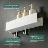 glasvilla Duschablage ohne Bohren mit 2 Schiebehaken,  Reglo-18 40cm | Duschregal ohne Bohren oder mit Bohren, Ablaufdesign Badezimmer Organizer, Metall, Shampoo Halterung für Dusche, Bad & Küche