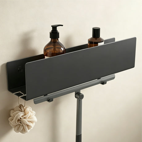 glasvilla Duschablage ohne Bohren mit 2 Schiebehaken,  Reglo-18 40cm | Duschregal ohne Bohren oder mit Bohren, Ablaufdesign Badezimmer Organizer, Metall, Shampoo Halterung für Dusche, Bad & Küche