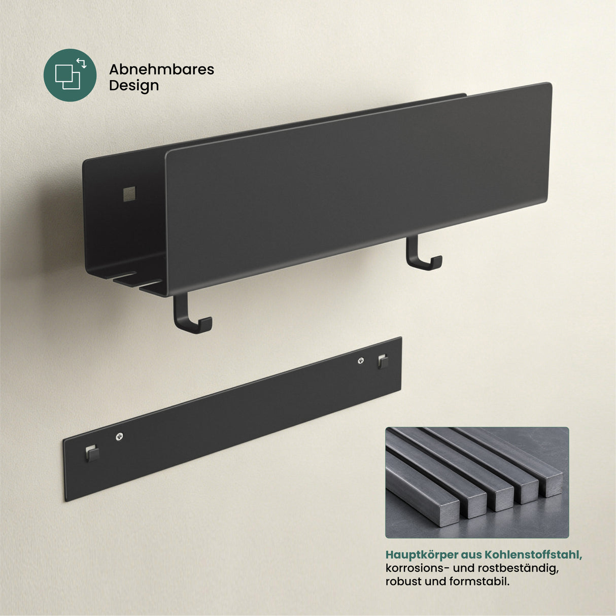glasvilla Duschablage ohne Bohren mit 2 Schiebehaken,  Reglo-18 40cm | Duschregal ohne Bohren oder mit Bohren, Ablaufdesign Badezimmer Organizer, Metall, Shampoo Halterung für Dusche, Bad & Küche