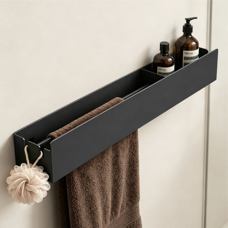 glasvilla Duschablage ohne Bohren mit Handtuchhalter, 60cm  Reglo-18 | Duschregal ohne Bohren oder mit Bohren, Drainage, Duschablage zum Hängen, Metall, Shampoo Halterung für Dusche, Bad, Küche