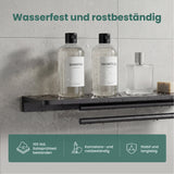 glasvilla Duschablage zum Bohren, Duschregal mit 2 Handtuchstangen aus Aluminiumlegierung, Badezimmerablage zur Wandmontage, Badezimmer Organizer  Reglo-19