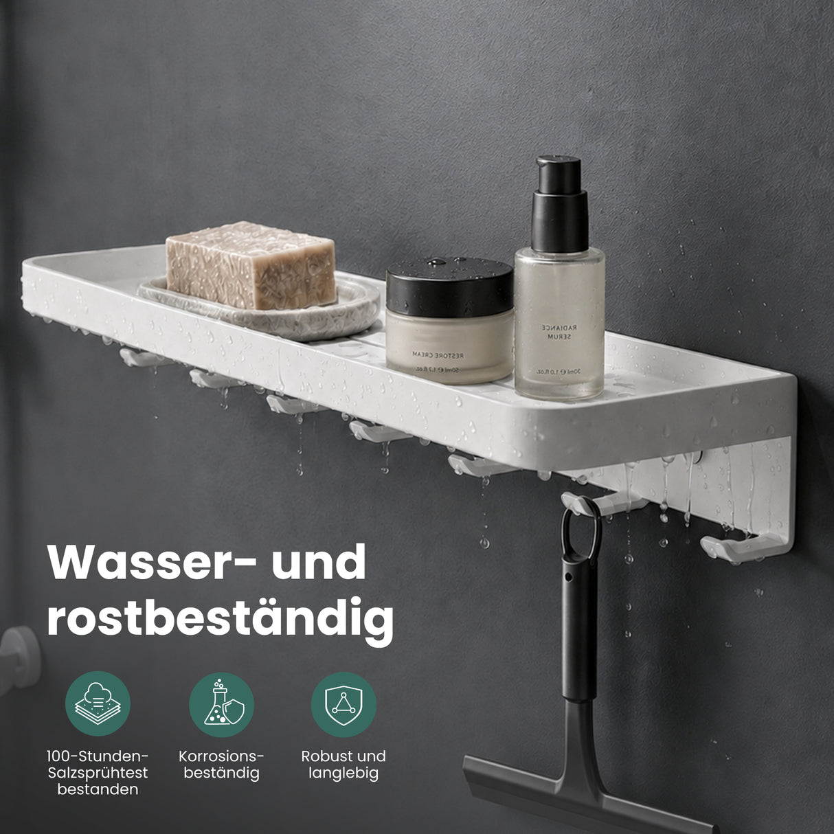 glasvilla Wandgarderobe mit Ablage, Garderobenleiste  50cm, Reglo-20 | Inkl.7 Garderobenhaken; als Wandhaken oder Kleiderhaken, Klebe- oder Bohrmontage, für Bad, Küche, Flur