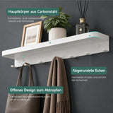 glasvilla Wandgarderobe mit Ablage, Garderobenleiste  50cm, Reglo-20 | Inkl.7 Garderobenhaken; als Wandhaken oder Kleiderhaken, Klebe- oder Bohrmontage, für Bad, Küche, Flur