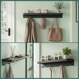 glasvilla Wandgarderobe mit Ablage, Garderobenleiste  50cm, Reglo-20 | Inkl.7 Garderobenhaken; als Wandhaken oder Kleiderhaken, Klebe- oder Bohrmontage, für Bad, Küche, Flur