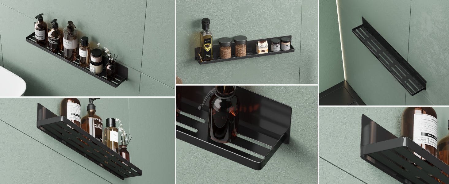 glasvilla Mensola da Parete Multifunzionale Senza Foratura, Mensola Magnetica per Doccia in Acciaio al Carbonio con Strato Antiruggine per Bagno e Cucina, 60cm, Reglo-01