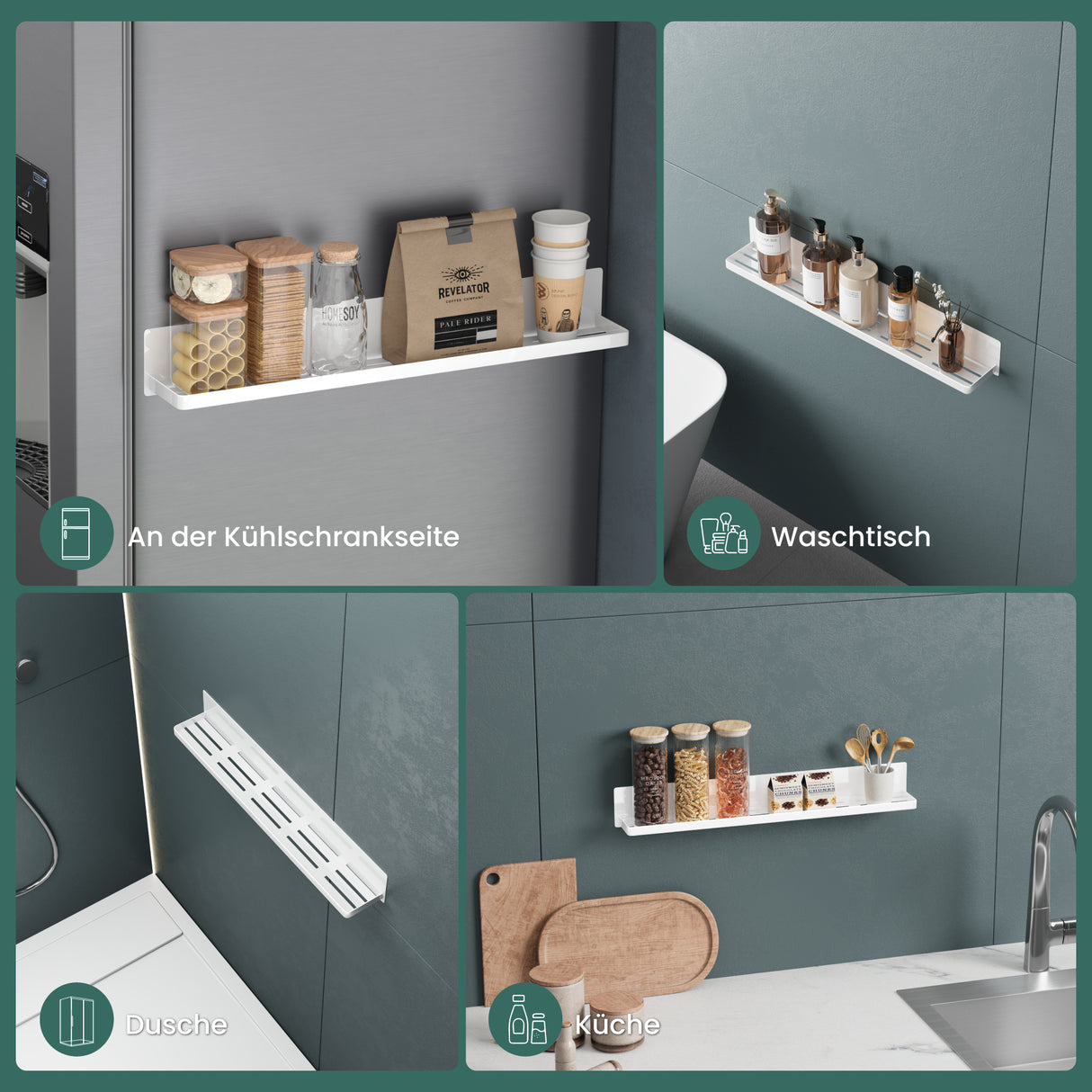 glasvilla Mensola da Parete Multifunzionale Senza Foratura, Mensola Magnetica per Doccia in Acciaio al Carbonio con Strato Antiruggine per Bagno e Cucina, 60cm, Reglo-01