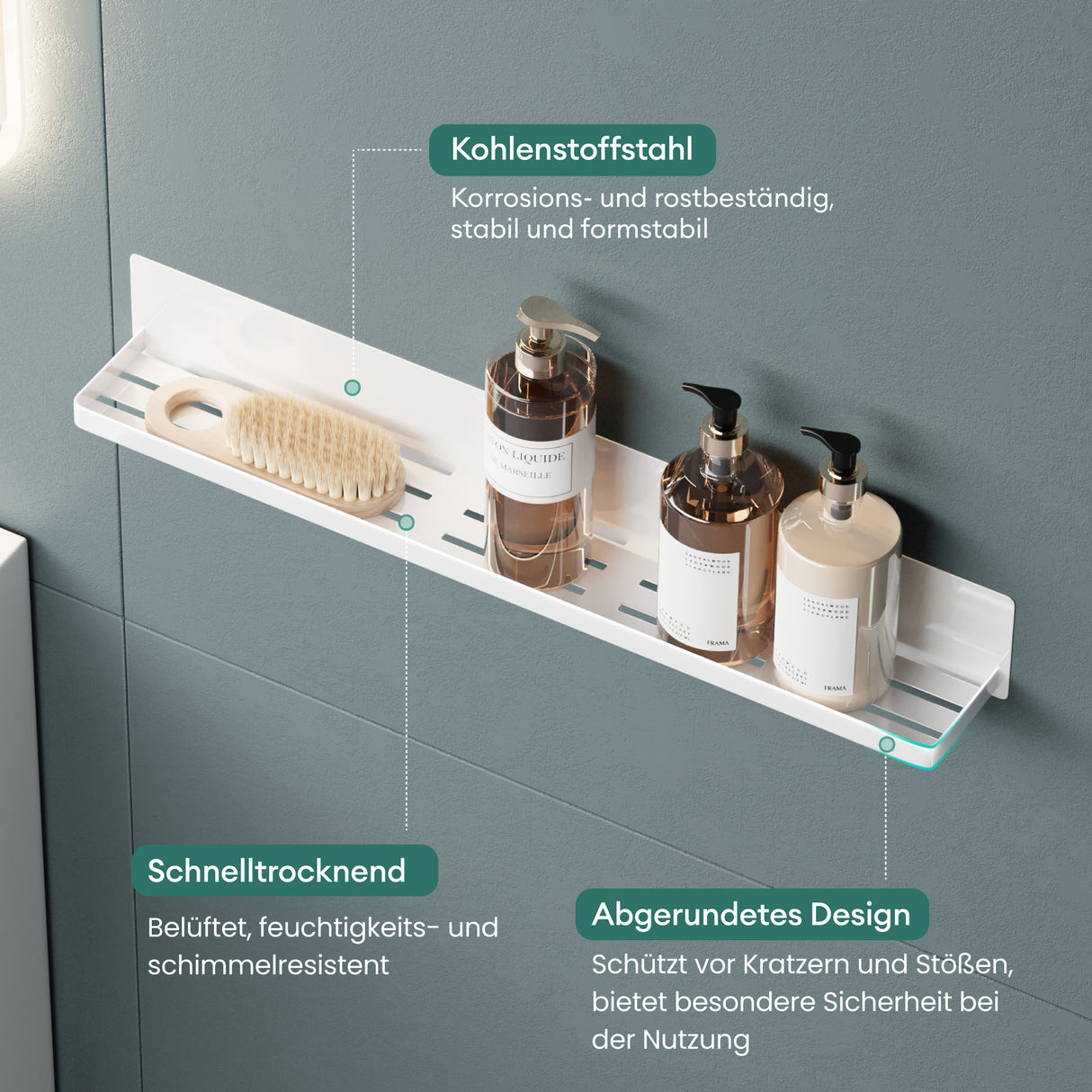 glasvilla Mensola da Parete Multifunzionale Senza Foratura, Mensola Magnetica per Doccia in Acciaio al Carbonio con Strato Antiruggine per Bagno e Cucina, 60cm, Reglo-01