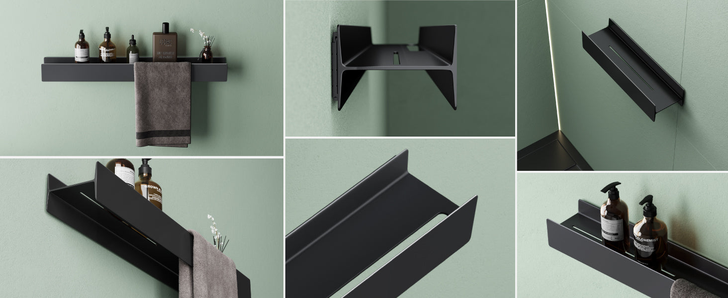 glasvilla Mensola da Parete Multifunzionale, Mensola per Doccia in Lega di Alluminio-Magnesio con Strato Antiruggine Mensola da Appendere per Bagno e Cucina, Rimovibile, Reglo-03
