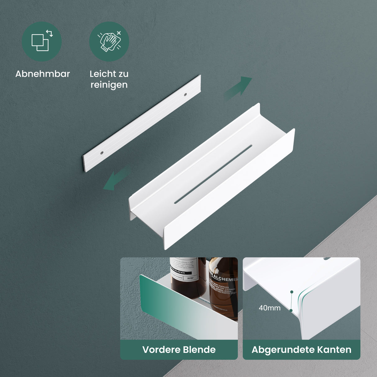 Estante de Ducha Glasvilla Reglo-03 Repisa de Pared 40 cm para Baño (Atornillable o Adhesiva)