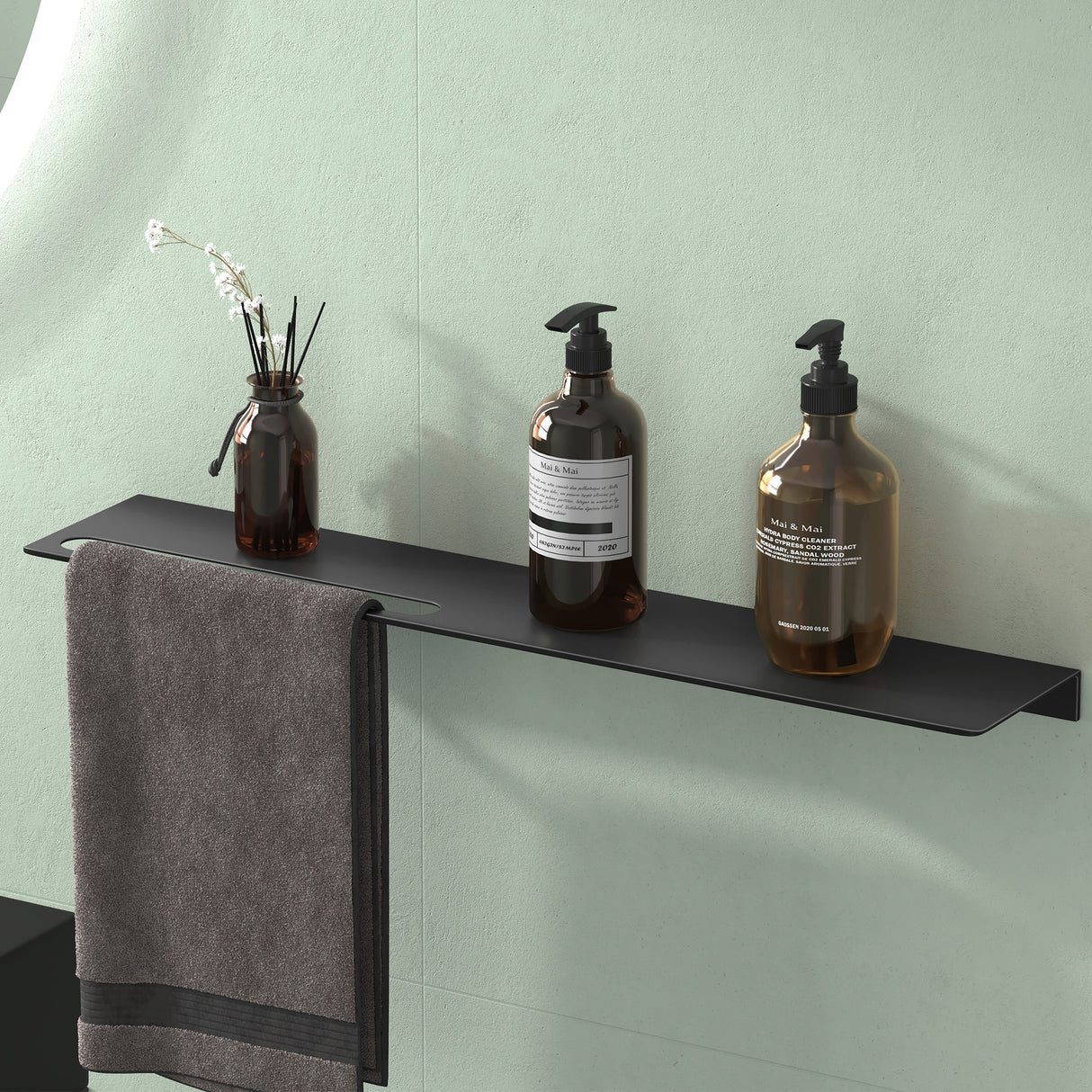 glasvilla Mensola da Parete Multifunzionale, Mensola per Doccia in Alluminio con Portasciugamani Mensola da Appendere per Bagno e Cucina, Reglo-06