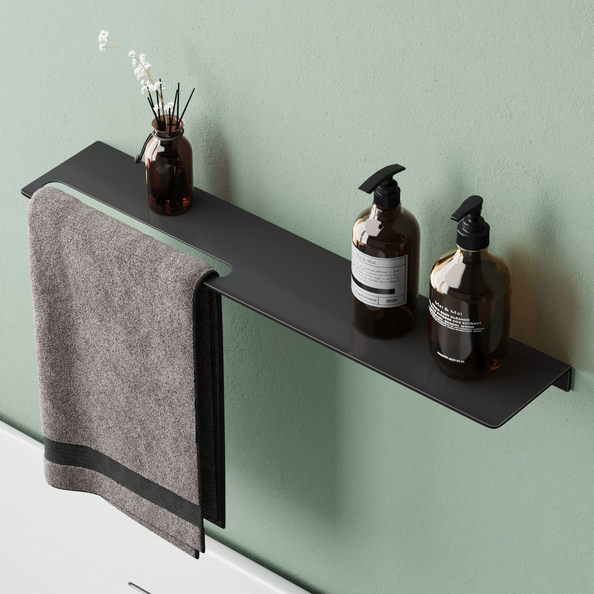 glasvilla Mensola da Parete Multifunzionale, Mensola per Doccia in Alluminio con Portasciugamani Mensola da Appendere per Bagno e Cucina, Reglo-06