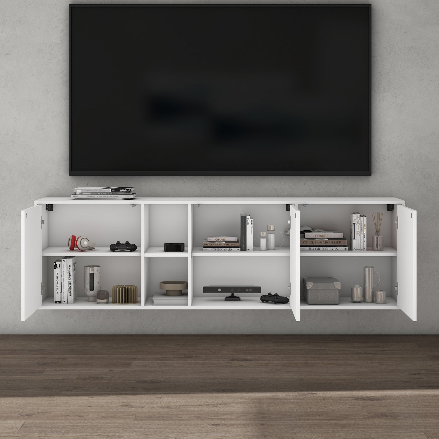 glasvilla Mobile Contenitore Mobile TV con 3 Ante e 2 scomparti Armadietto Basso Soft-close per Soggiorno, Sala da Pranzo, Camera da Letto Schrank02