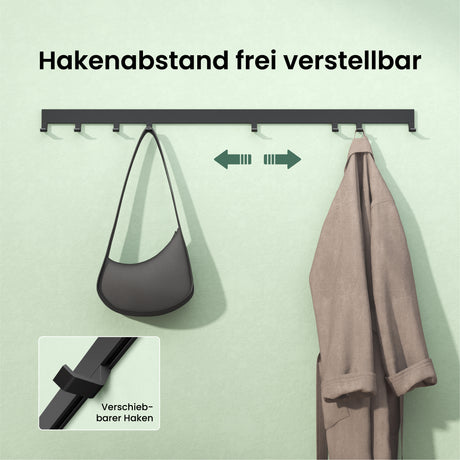 glasvilla Garderobenleiste mit verstellbaren Haken, Kleiderhaken aus Aluminium, Wandgarderobe Garderobenhaken Stalo-10