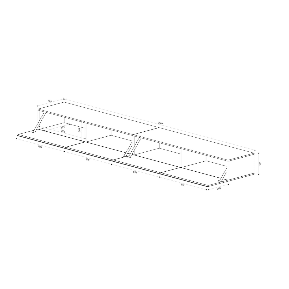 glasvilla Fernsehtisch Fernsehschrank TV Schrank Verdeckter Griff mit Soft-Close Lowboard Hängeschrank für Wohnzimmer Fernsehschrank02