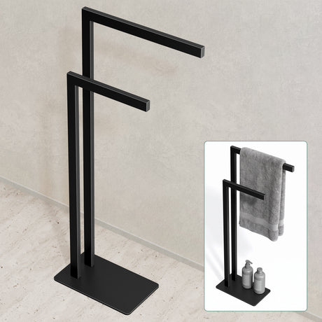 glasvilla Porta Asciugamani Bagno da Terra a 2 Bracci, Portasciugamani in Acciaio per Bagno, Antiruggine, Tavrin-02
