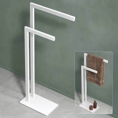 glasvilla Porta Asciugamani Bagno da Terra a 2 Bracci, Portasciugamani in Acciaio per Bagno, Antiruggine, Tavrin-02