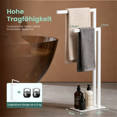 glasvilla Porta Asciugamani Bagno da Terra a 2 Bracci, Portasciugamani in Acciaio per Bagno, Antiruggine, Tavrin-02